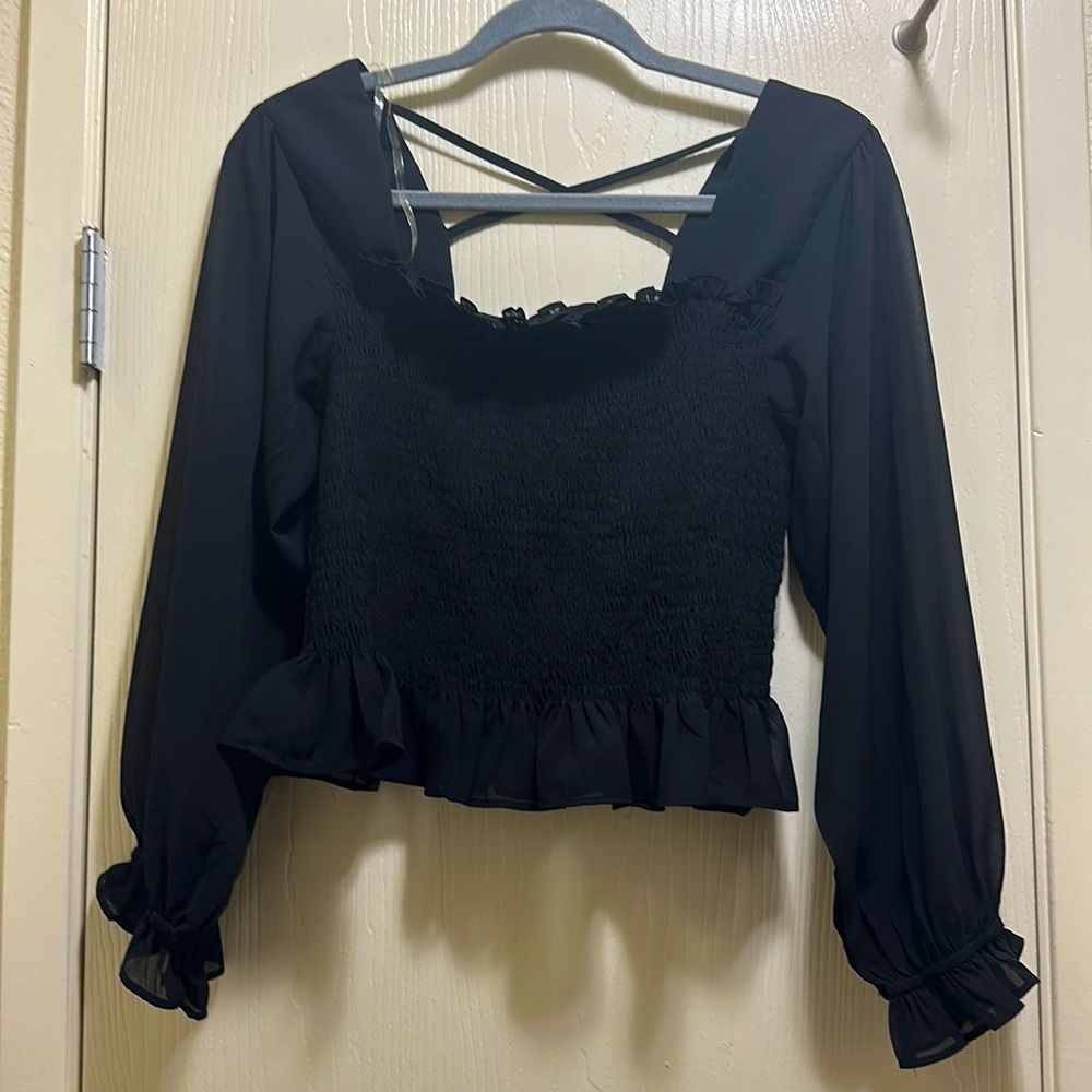 Sheer puff sleeve top